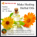 Calendula flowers and a cork bottle of oil poster for Make Healing Herbal Oils