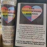 Homosexual_Agenda_Sticker on a votive candle and a notebook