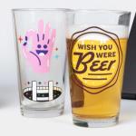 transfer sticker on a pint glasses