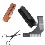 Beard Grooming Set wood comb, shaping comb, scissors, brush