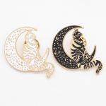 Two enamel pins white and black cats on crescent moons