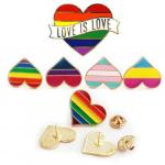 An assortment of rainbow hearts. Top one says Love Is Love